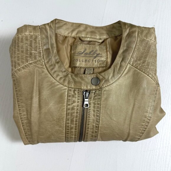 Selby Collection Jacket Womens Sz XL Cream Faux Leather Distressed Stretch Moto - Picture 2 of 10